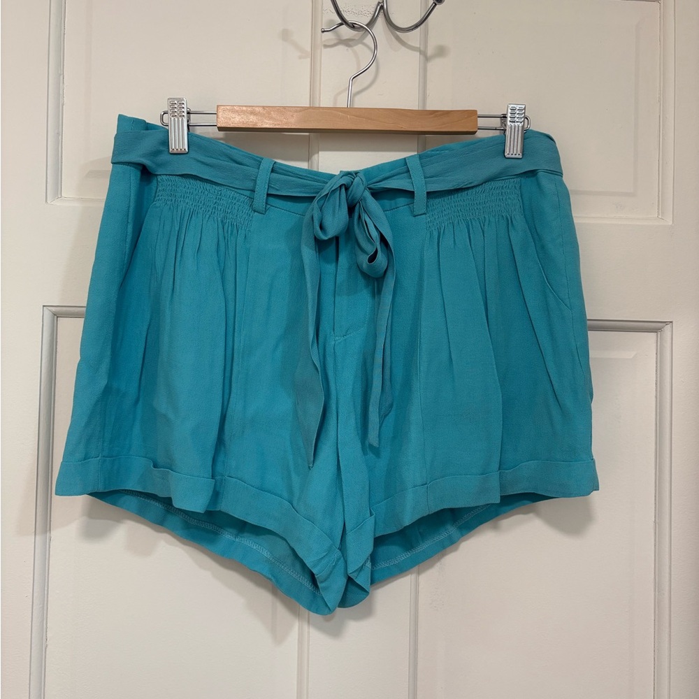 Show Me Your MuMu High Waist Shorts Belted Pleated Pockets Teal Flowy Boho